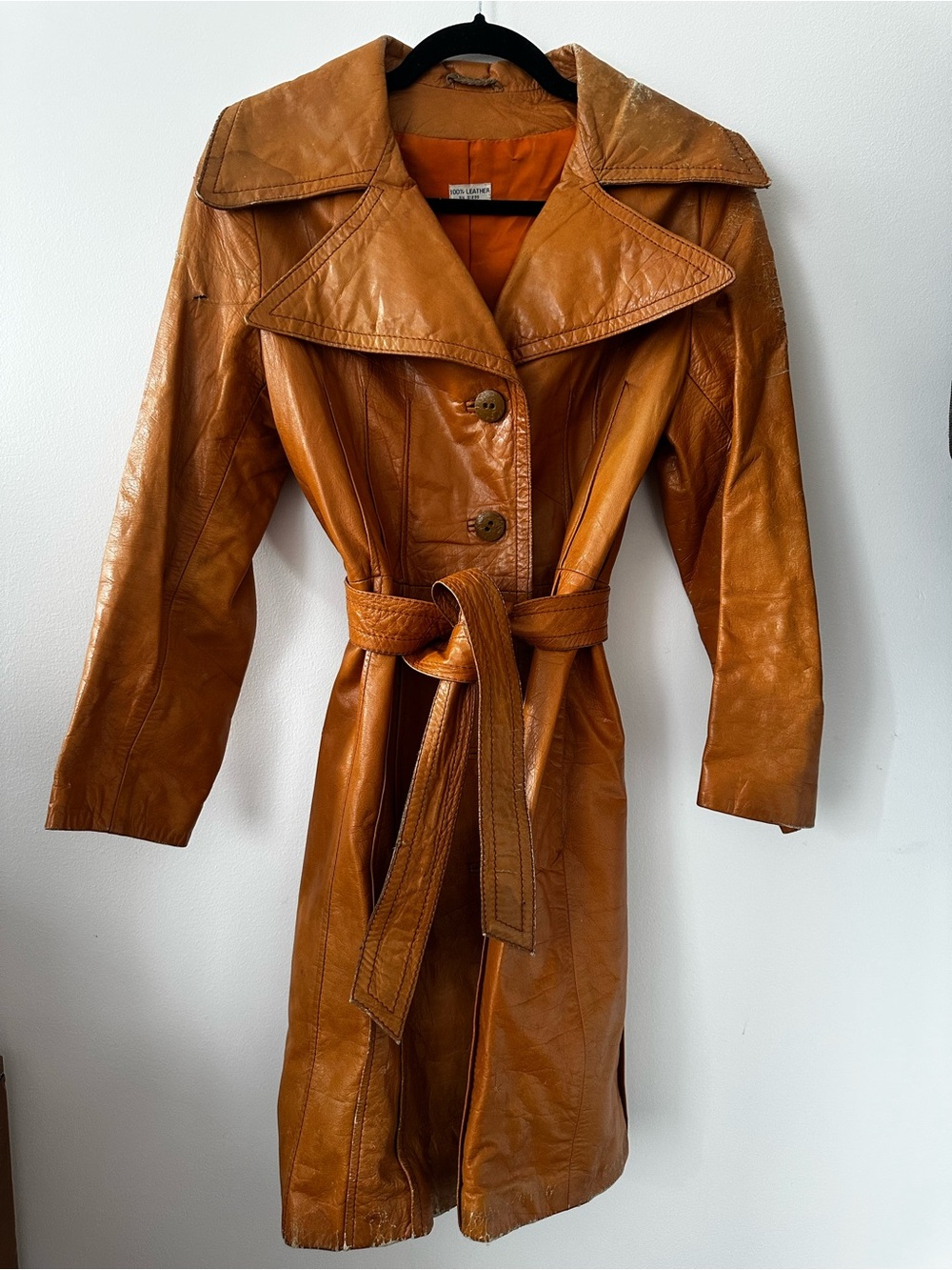 Vintage Leather Trench Coat - Tan